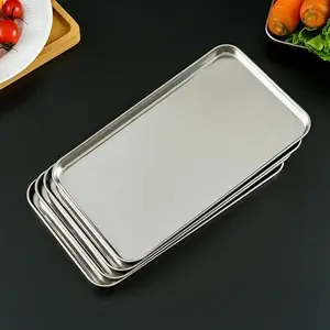 Stainless Steel Serving Tray, 1 Count Multifunctional Roasting & Baking Tray, Flat Bottom Plate with Food Storage Container for Home Kitchen, Bakeware