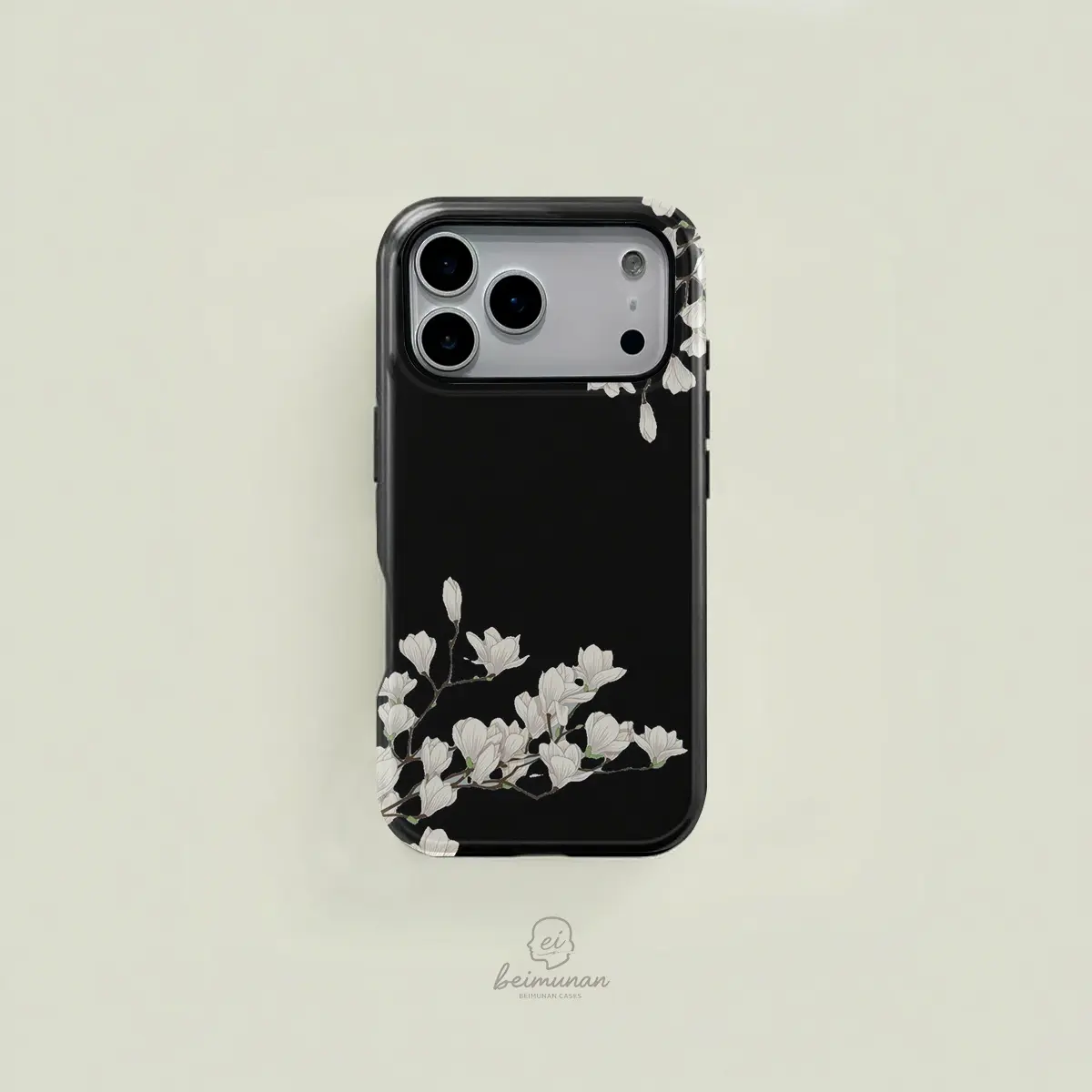 White Magnolia Blossom Floral Print Case, Decorative Phone Protector, Durable 2in1 Shockproof Protective Cover, Phone Accessories for iPhone X 11 12 13 14 15 Pro Max for Galaxy S24 23 Ultra Series Holiday/Birthday Gift Stylish Case