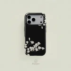 White Magnolia Blossom Floral Print Case, Decorative Phone Protector, Durable 2in1 Shockproof Protective Cover, Phone Accessories for iPhone X 11 12 13 14 15 Pro Max for Galaxy S24 23 Ultra Series Holiday/Birthday Gift Stylish Case