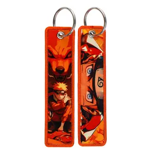 Anime Double Sided Embroidery Keychain for Motorcycle and Car Backpack Comic Key Tag Embroidery Keychain Key Ring Fashion