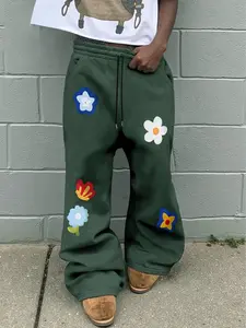 Trendy Y2K Floral Wide Leg Drawstring Pants, Cute Vintage Flower Pattern Streetwear Home Wear Everyday, Comfortable Casual Loose Fit