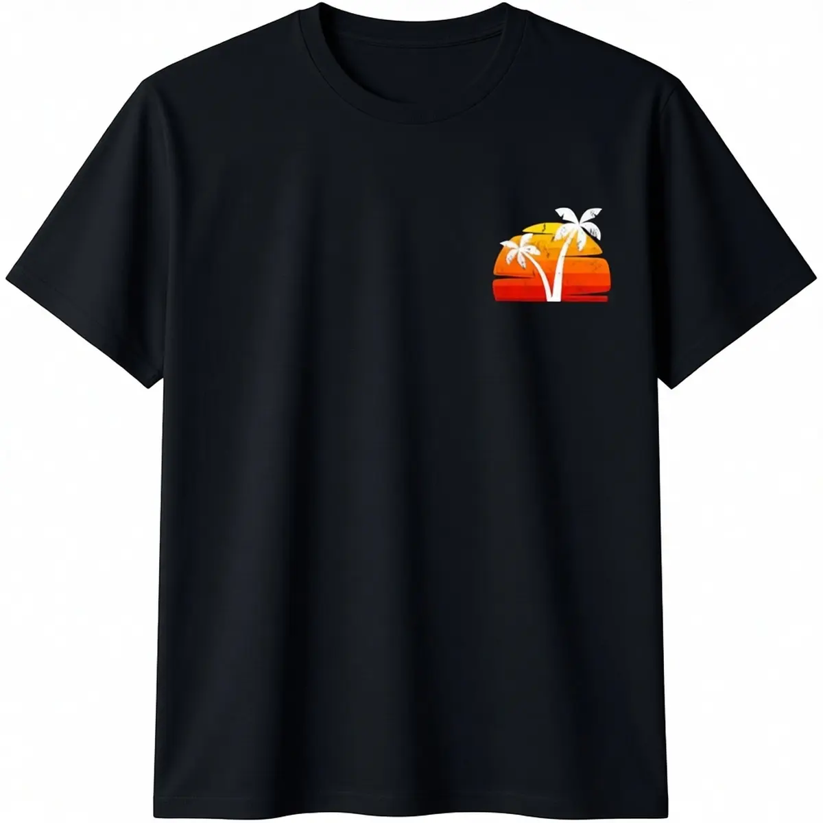 Men's Cotton Round Neck Shortsleeve Tshirt - Fashion Menswear Casual Top with Sunset, Beach, Palm Trees Print for Summer Vacation Streetwear