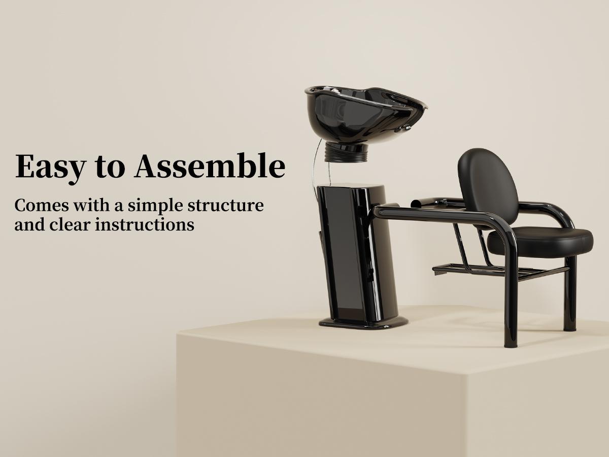 Baasha Professional Shampoo Chair and Bowl Set | Adjustable Hair Wash Station with Neckrest | Memory Foam Soft Cushion Head Spa Chair | All-In-One Accessories Included | Ergonomic & Modern Design Salon Equipment | Shipped in 2 Packages for Safety