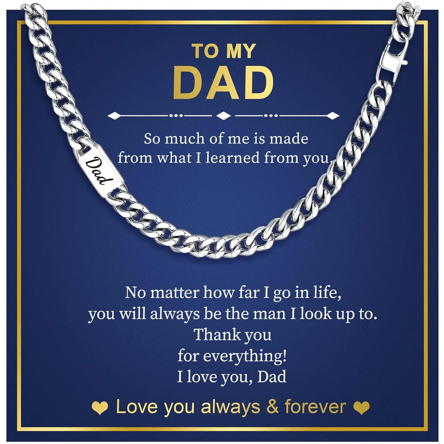 Cuban Link Chain Necklace for Men : Men's 316L Stainless Steel Silver Love You Forever Engraved Curb Chains Necklaces for Son Grandson Nephew Boyfriend, Jewelry Gifts for Birthday Valentines