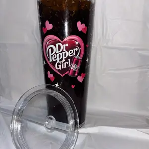 Dr Pepper Girl Cup with Heart Design and Straw Lid for Beverage Enthusiasts