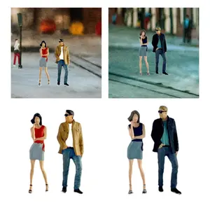 2Pcs 1:64 Scale Women and Men Figures Trains Architectural DIY Crafts Dioramas Layout Decoration Hand Painted Figurines Decor