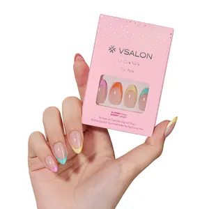 VSALON Press On Nails - Color Pop French Tips - Short Almond -Top Nail Designs Mini Trial Pack for Nail Lovers for Office