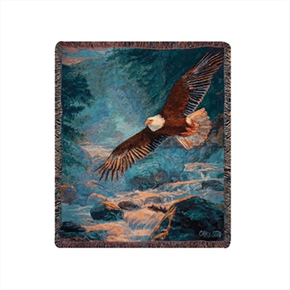 212 MAIN Cotton Fabric Rectangular Tapestry Throw Blanket - 50x60 in, Manual Jacquard Woven, Fringed Edge, Machine Washable, Soaring Eagle Design, Room Inspo Bedroom & Living Room Decor