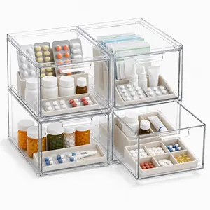 4 Pack Clear Stackable Acrylic Storage Boxes – Drawers for Bathroom Vanity, Office, Craft Room – Dustproof & Easy Clean