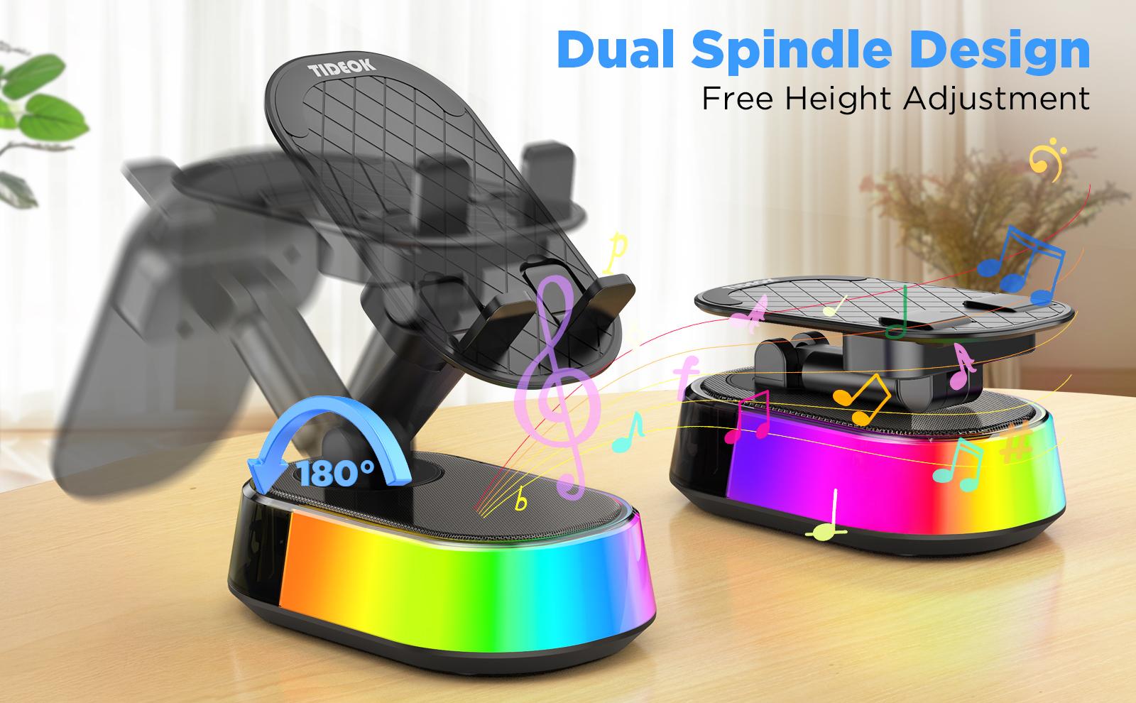 Wireless Induction Audio Speaker Stand, 5in1 Cellphone Holder,  Rechargeable Emergency Power Bank,360° Adjustable Mobile Tablet Stand with Colorful Ambient Light Gifts for Men Women