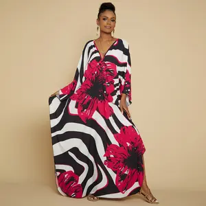 Bsubseach Women Ethnic Print Kaftan Dress ，Plus Size All Over Print  Sleeve TunicDress, Boho Casual V Neck 3/4 Sleeve TunicDress for Women, Women's Plus Cover Up,Mrs. Roper Kaftan ，bubu，mumu，Casual Womenswear Summer Bohemian