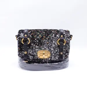 Pre-owned miu miu sequin Shoulder Bags Black&Sliver Shoulder Bag T10413438