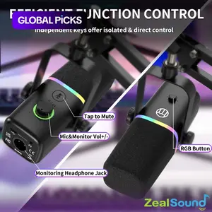 ZEALSOUND Gaming USB/XLR Microphone For Podcast, Dynamic Mic, Computer Mic With Controllable RGB, Touch Mute, Headphone Jack, Desktop Stand, Vocal Mic For Singing Gaming Streaming Podcasting, Live Streaming Mic