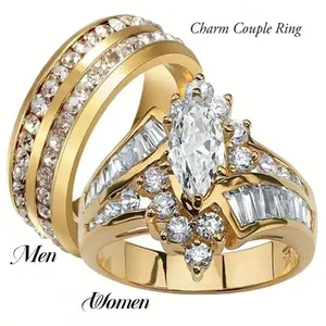 Olive Cut Rings for Women and Double Row Stainless Steel Rings for Men - Couple Rings
