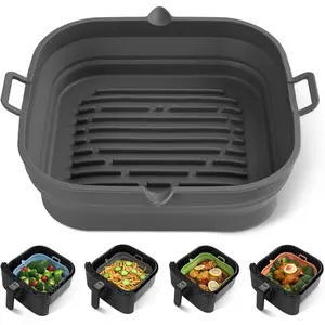 Silicone Square Air Fryer Liners Reusable Collapsible Basket Easy to Clean 8.5 Inch Large for 5.8 to 8 Qt Baking Tray Oven Accessories