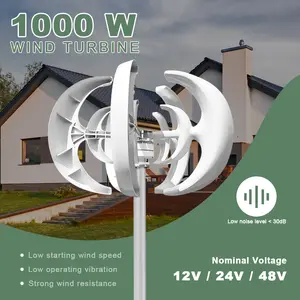 SMARAAD Household Wind Turbine 1000W 12V 24V 48V Wind Turbine Generator White Lantern Vertical Wind Generator 5 Blades Wind Turbine Kit With MPPT Controller