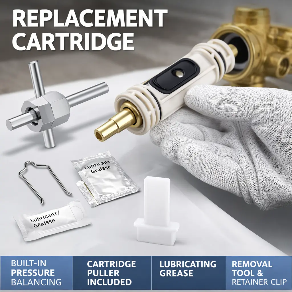 Shower Cartridge Compatible with Moen 1222 Replacement – Includes Removal Tool for Easy DIY Fix, Brass Core Posi-Temp Valve for Drip-Free Performance in One-Handle Tub & Shower Faucets