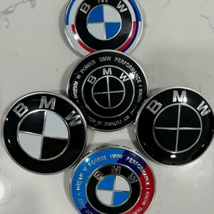 BMW 50th Anniversary Hood & Trunk Badge Emblems Set - 82mm & 74mm Options, Black, Set of Two, Celebrate 50 Years of Innovation & Luxury Logo Car Accessories
