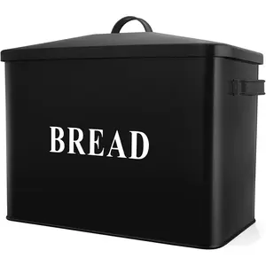 Bread Box with Lid, Metal Bread Storage Container for Farmhouse Kitchen Countertop, 13.1" X 11.81" X 7.2" Inches for Holding 2+ Loaves, Indoor & Outdoor Use, Black