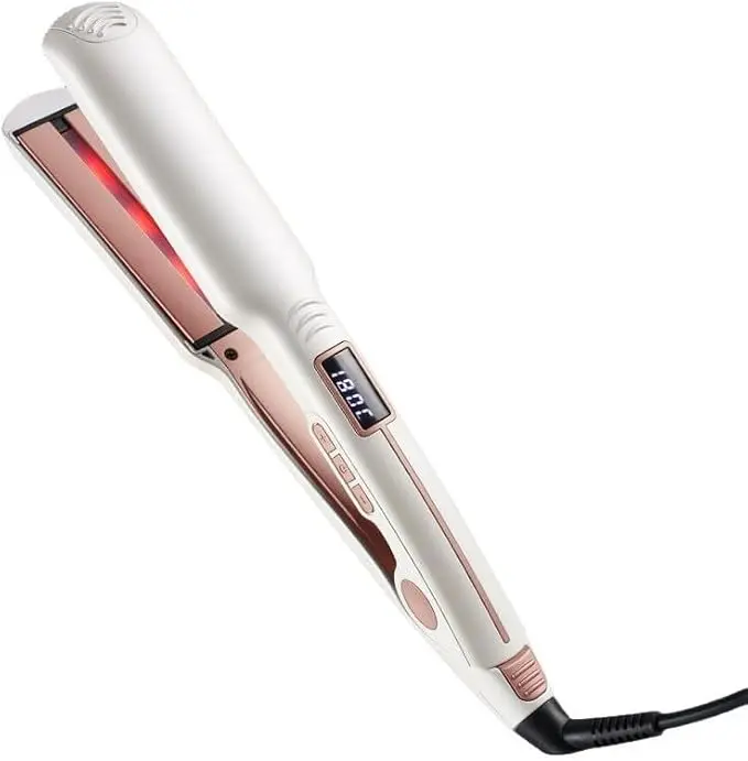 Hair Straightener, 1.38 Inch Flat Iron with Infrared and Ionic Technology, Titanium Plate with Ceramic Coating Dual Voltage Straightener with Heat-Resistant Silicone for All Hair Types
