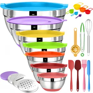 23PCS Stainless Steel Mixing Bowls with Airtight Lids & Graters – Nesting Baking & Meal Prep Bowls, Essential Baking Accessory, Perfect Bulk Halloween Party Favor Pack, Great Gift for Christmas & New Year