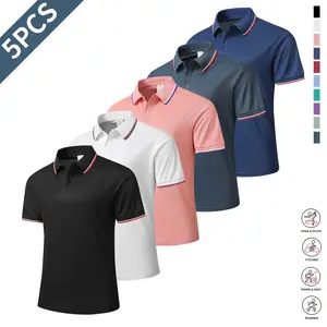 Men’s 5 Pack Soft Lightweight Polo Shirts for Summer Cotton Blend Moisture Wicking Ribbed Sleeve Stylish Versatile Casual Wear Ideal for Warm Weather and Active Daily Life
