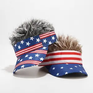 Patriotic Fake Hair Visor Hat for Men Women – US Flag Sun Visor with Spiky Flare Hair Wig | 4th of July Independence Day Novelty Gag Gift Adjustable,summerwins