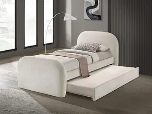 FM72028IV Vanni ivory white fabric upholstered twin rounded top trundle bed