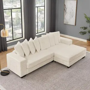 Corduroy Tufted Upholstered L-shaped Modular Sectional Sofa