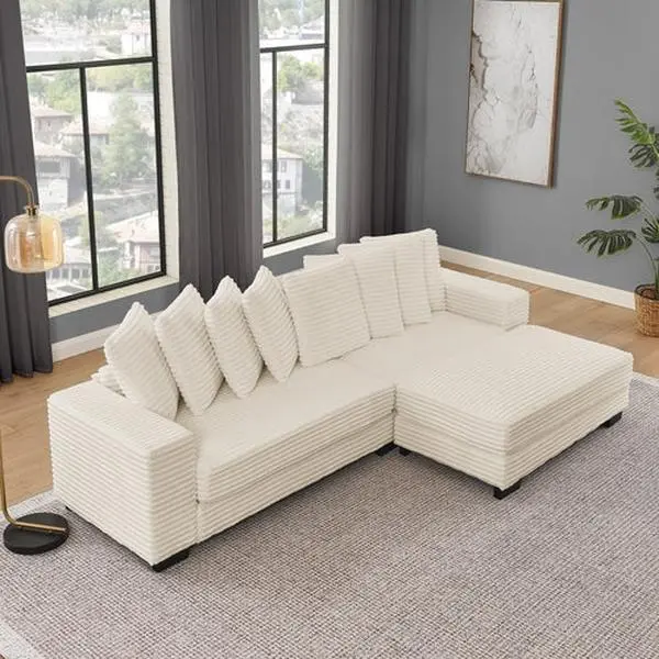 Corduroy Tufted Upholstered L-shaped Modular Sectional Sofa