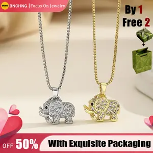 [Exquisite gift box packaging] BNCHNG Micro-Inlaid Zircon Elephant Necklace, High-End Light Luxury Accessory, Does Not Fade, Sophisticated Style, Simple Collarbone Chain, for Valentine's Day gift