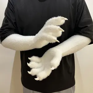 SCLMRO Kigurumi long arm Paws & Fursuit KIG Paws Black Costume Gloves with White Claws Cosplay Paw Gloves Full-length Plush Design for Costume Events