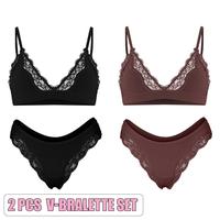 V-Bralette Set(Black/Cocoa)