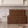 BROWNLILY Durable Handwoven Rattan Rectangular Cable Management Box with Lid - Lockable, Dustproof, 2-Piece (15.75in Large, 13in Small) Home Goods Desk Accessories for Storage Organization, Under Desk Organizer