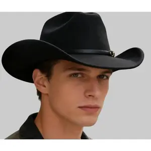 Unisex Plain Cowboy Hat with Gold Buckle Accent - Lightweight Polyester Felt Construction, Authentic Western Style for Country Living
