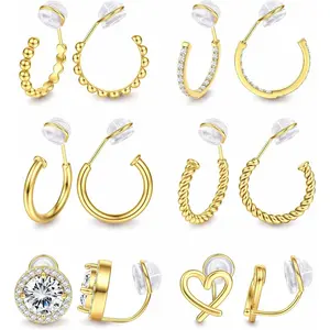 Sanfenly Accessories Clip On Earrings for Women 14K Gold Plated Non Pierced Gold Clip On Hoops Earrings Small  Chunky CZ Heart Adjustable No Piercing Earring Hypoallergenic Fake Earrings Set(12 Pcs Gold/Silver)