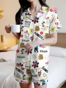 Puerto Rico Short-Sleeve Pajama Set - Tropical Island Sleepwear, Loungewear Pants, Beach Vacation PJs, Summer Gift for Her