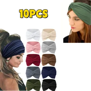 10pcs/ Set Women's African Style Solid Color Knot Headband, Bohemian Retro Style Elastic and Elastic Sports Yoga Headband Hat, A Christmas Gift for Women hair soft nurse scarf head wrap