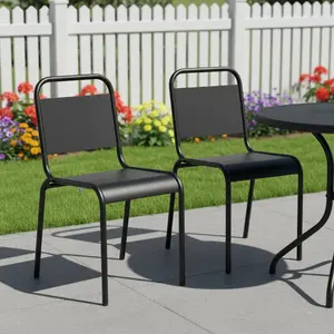 HomeRoots 653938 34.50 x 19 x 23.50 in. Black Aluminum Outdoor Stacking Dining Chair - Set of 2