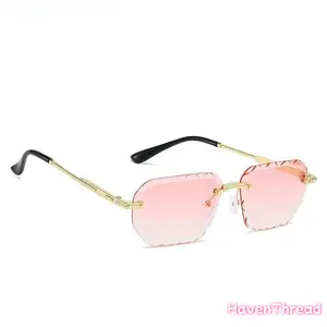 Rimless Square Metal Sunglasses for Men Women, UV400 Protective Fashion Luxury Eyewear for Beach Travel Daily Use