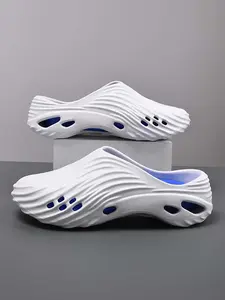 Men's Wave Design EVA Clogs | Breathable Hollow-Out Cushioned Slides for Casual & Beach Wear, Casual Shoes Clogs