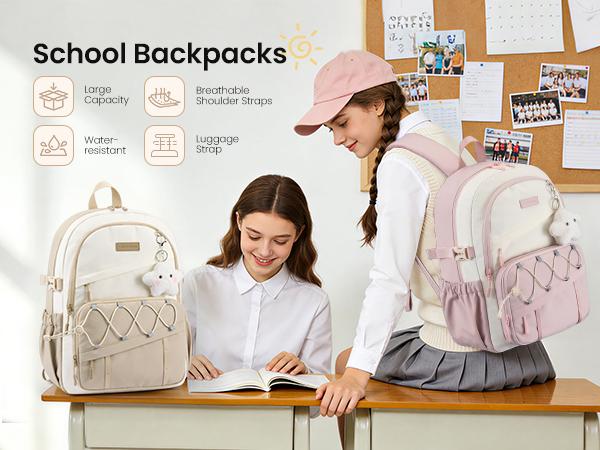 LOVEVOOK School Backpack for Teen Girls - Large Capacity College Student Laptop Backpack,Lightweight Cute Kid Bookbag with Water Bottle Holder, Ideal for school, Travel & Daily Use Fit 15.6" Laptop