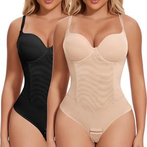 Women's Backless Strapless U Plunge V Neck Thong Bodysuit, Tummy Control Shapewear Bodysuit With Built in Bra Corset Tank Top for Women, Basic Fabric Fashion Womenswear, High Waist Girdle, Tummy Tuck Shapewear