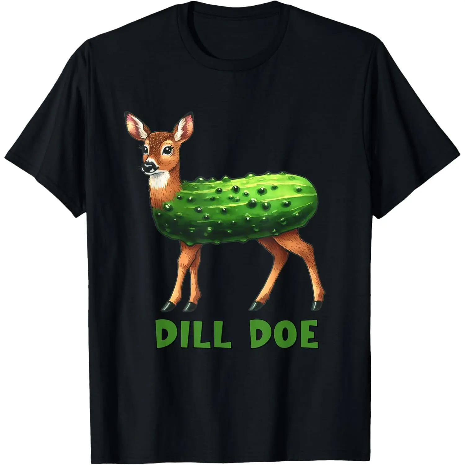 Women's Dill Doe Graphic T-Shirt, Casual Short Sleeve 100% Cotton Top with a Funny Pickle Pun for Everyday Wear