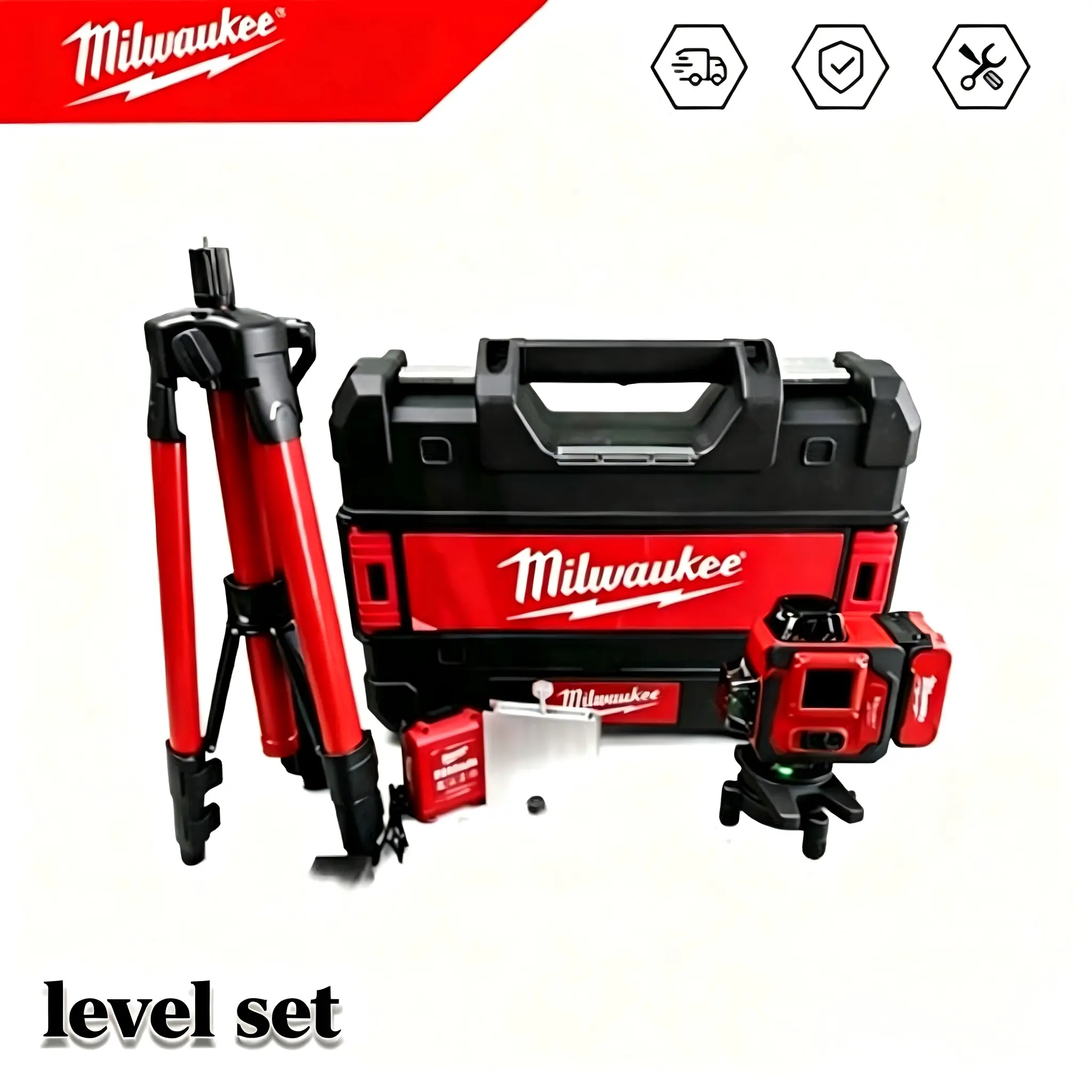 Milwaukee Level Set 4D 16-Line Self-Leveling Green Laser Kit with Tripod & Hard Case for Construction Alignment.