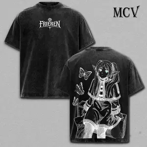Frieren Elf Mage Vintage Washed Graphic Tee - Oversized Cotton Anime T-Shirt |   Japanese Fantasy Streetwear Top for Men & Women |   Y2K Aesthetic