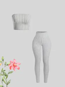 Fashionable and hot-sleek commuter style strapless with slim women's trousers suit Matching Lounge Sets