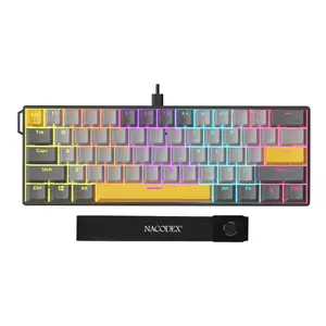 AJAZZ NK61 mechanical backlit keyboard, red switch, black, gray and yellow, three-color key cap, wired keyboard, TKL mixed-color backlight, with streamers, comfortable to carry with you, suitable for multi-scene gaming and office