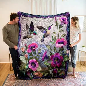 Hummingbird Floral Flannel Blanket, Gift Blanket, Outdoor Beach Camping, Living Room Sofa Pet Office Cover, Holiday Decorative Blanket