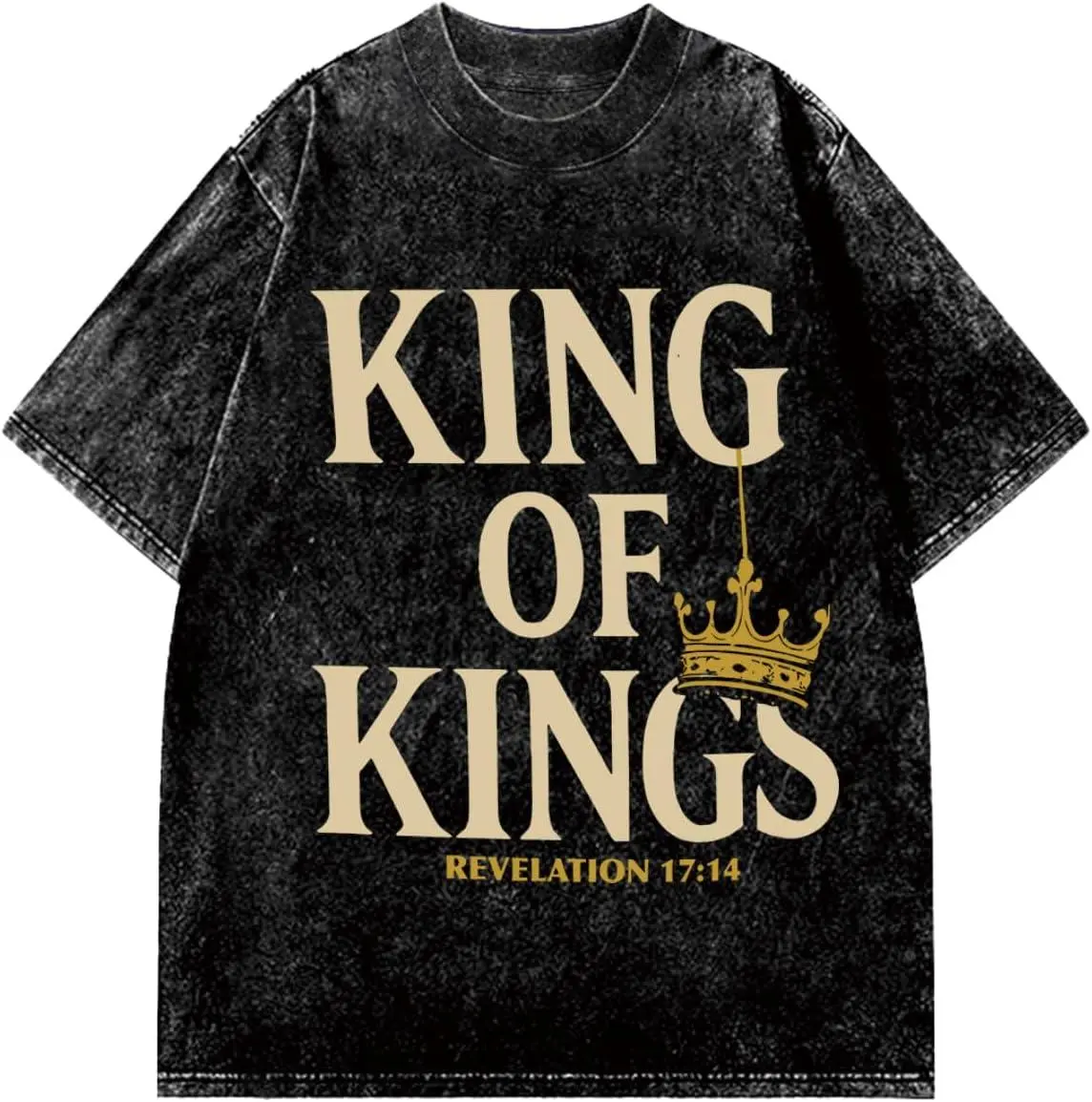 Men's Christian Short-Sleeve Round Neck T-Shirt - Vintage Washed, Heavyweight Oversized, Distressed Graphic, Bible Verse 18 Print, Grunge Streetwear, All-Season Casual Menswear Top, Shortsleeve